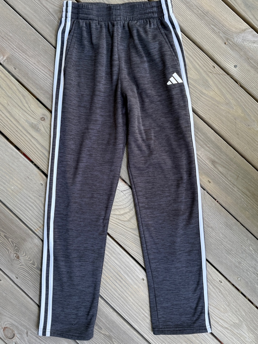 adidas Youth Charcoal Gray Sweatpants with White Stripes